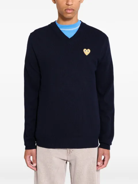 Comme Des Garçons heart-patch V-neck sweater