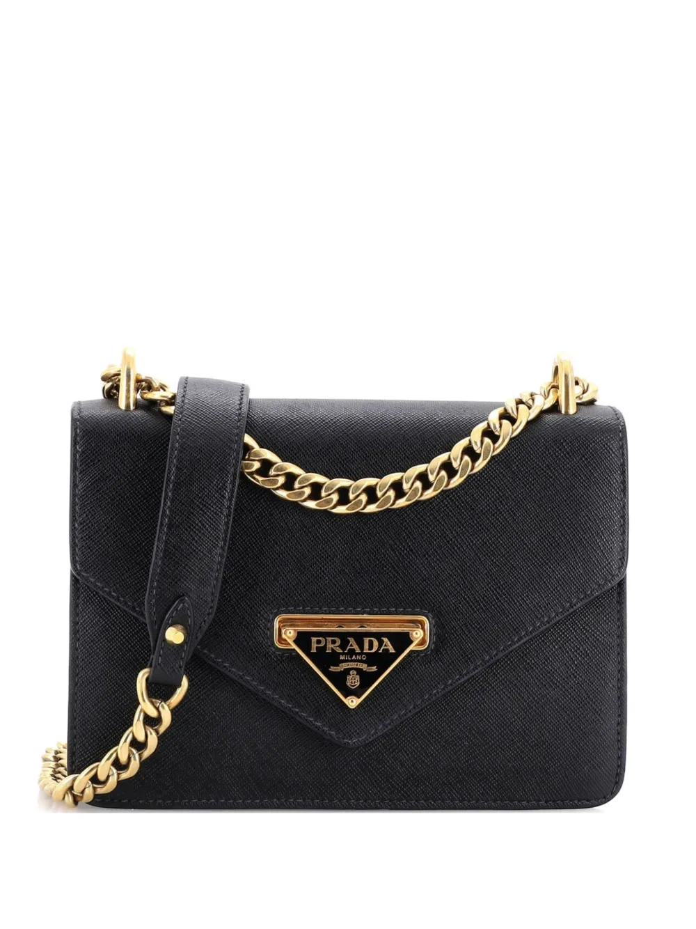 Prada Pre-Owned Envelope Flap Chain Shoulder bag Saffiano Leather Small crossbody bag - Nero