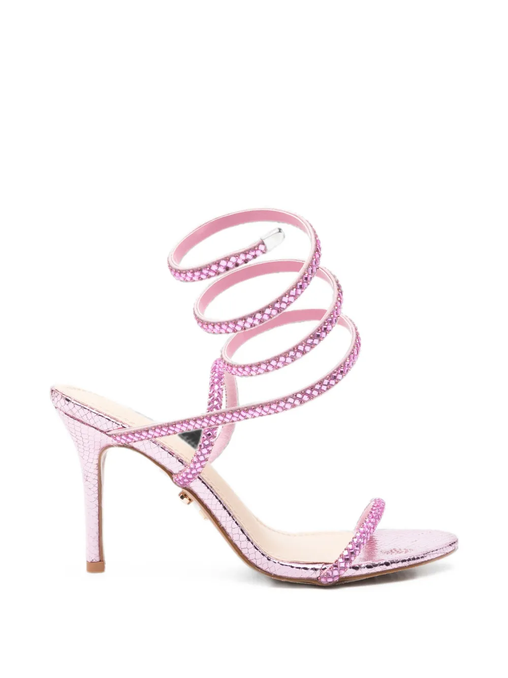 TWENTY FOURHAITCH Zeja crystal-embellished snakeskin-effect sandals Roze