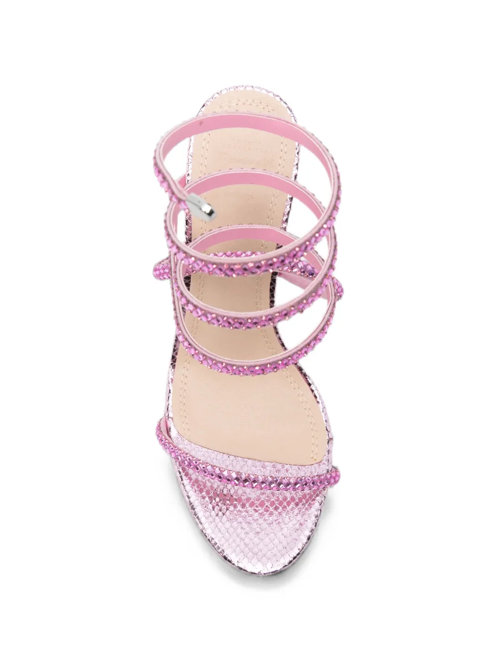 TWENTY FOURHAITCH Zeja crystal-embellished snakeskin-effect sandals Roze