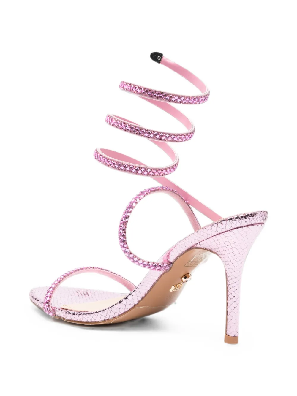 TWENTY FOURHAITCH Zeja crystal-embellished snakeskin-effect sandals Roze