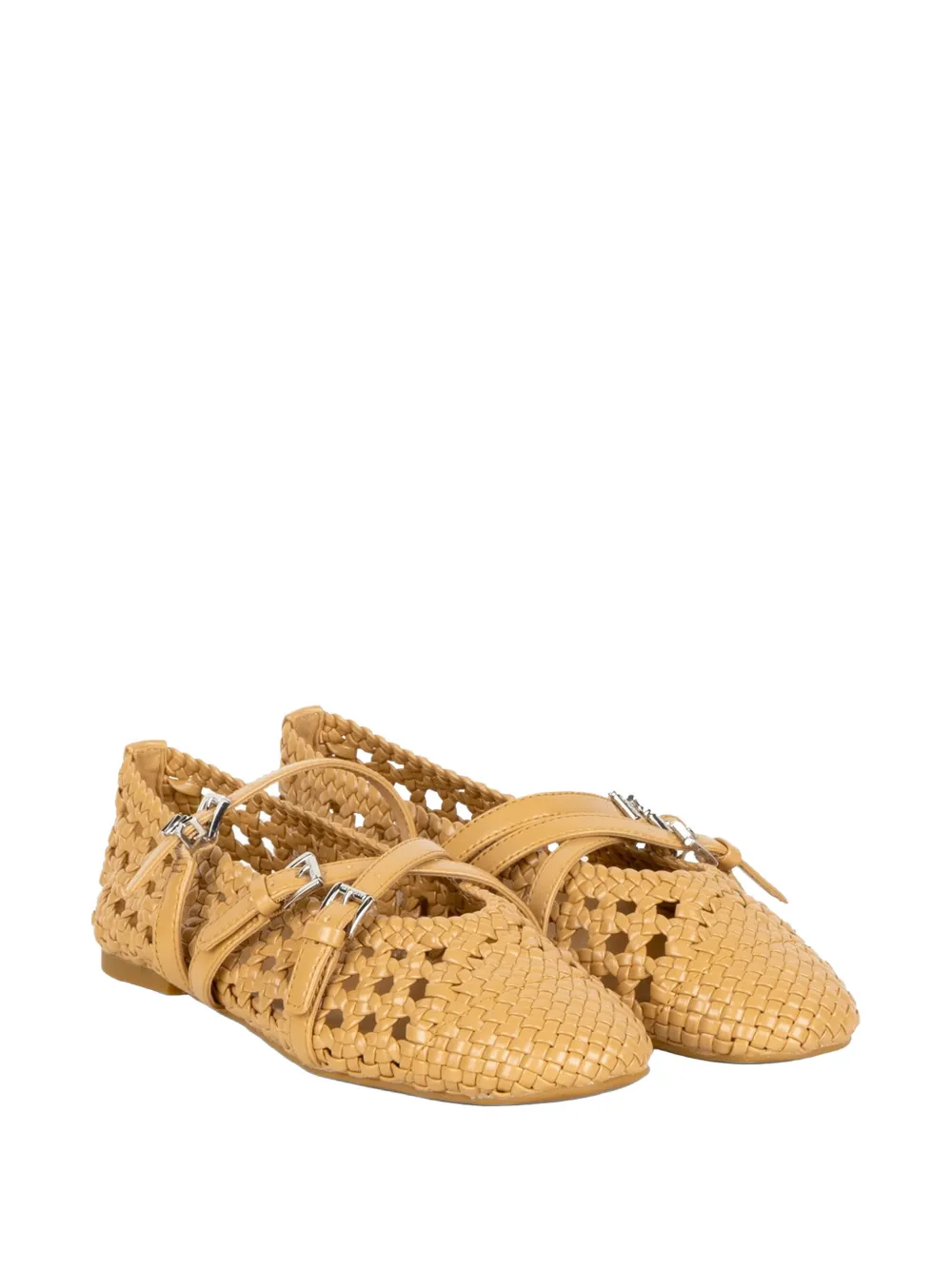 Michael Kors Indy Flex woven buckle-strap ballet flats Beige
