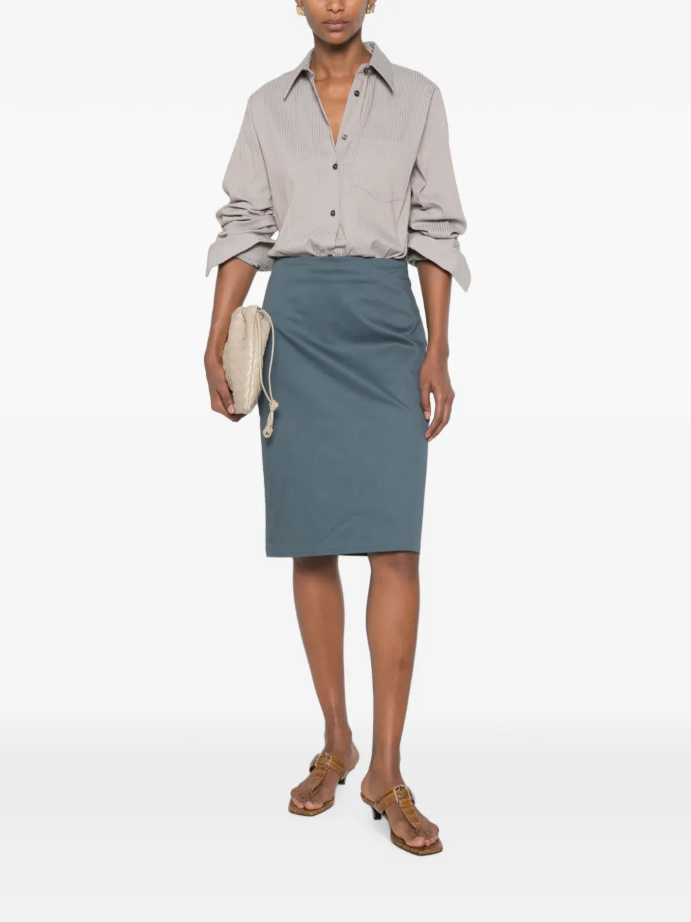 The M Rear-slit Midi Skirt In Blue