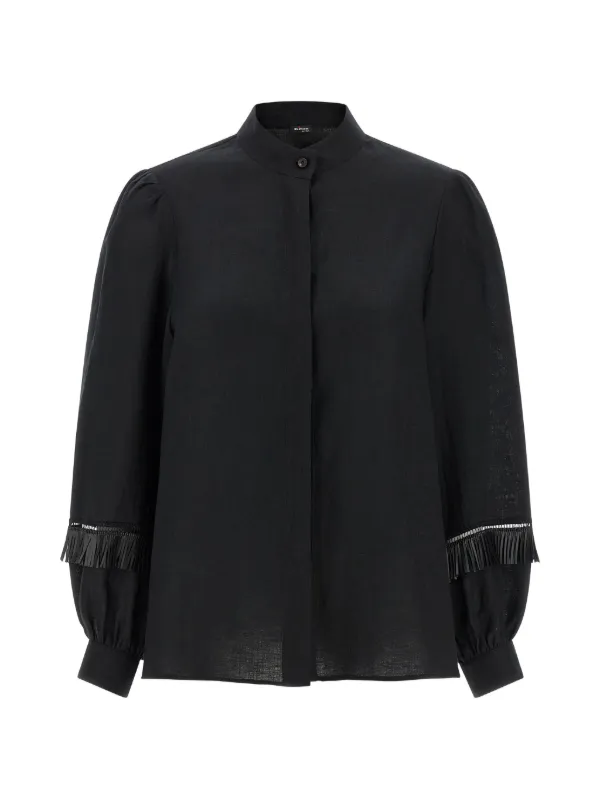 Kiton Fringed Puff-sleeve Shirt in Black