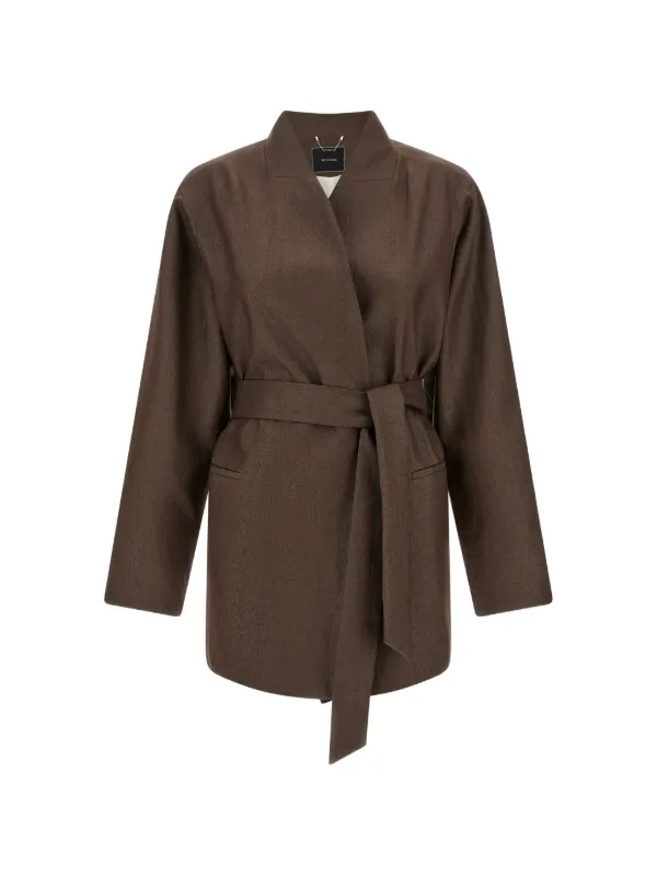 Kiton Belted Shawl-collar Jacket in Brown