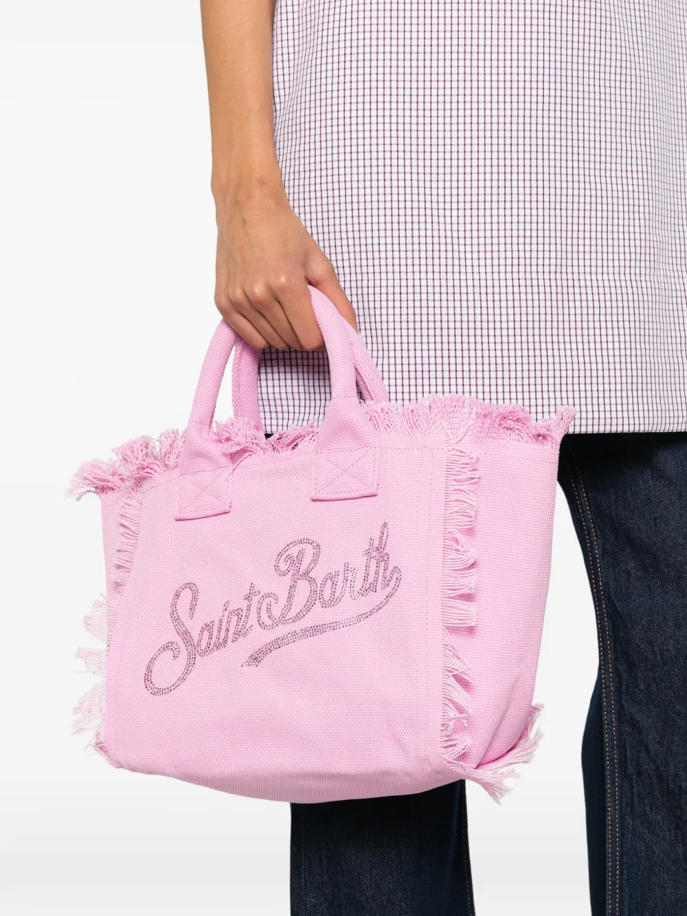 MC2 Saint Barth Colette shopper met glitters logo en franje Roze
