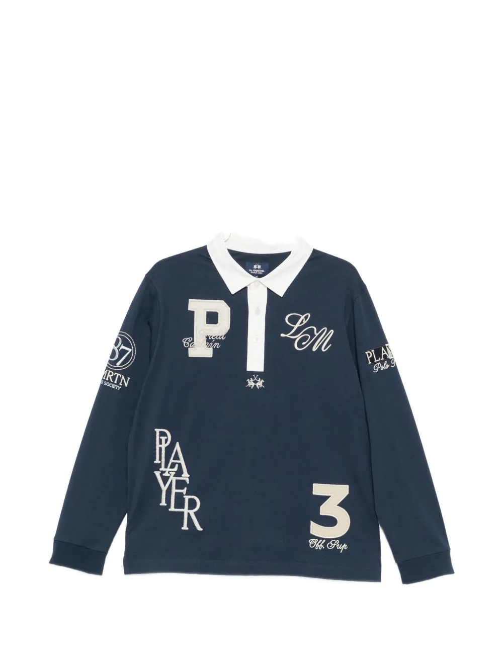 La Martina Logo-patch Long-sleeve Polo Shirt In Blue