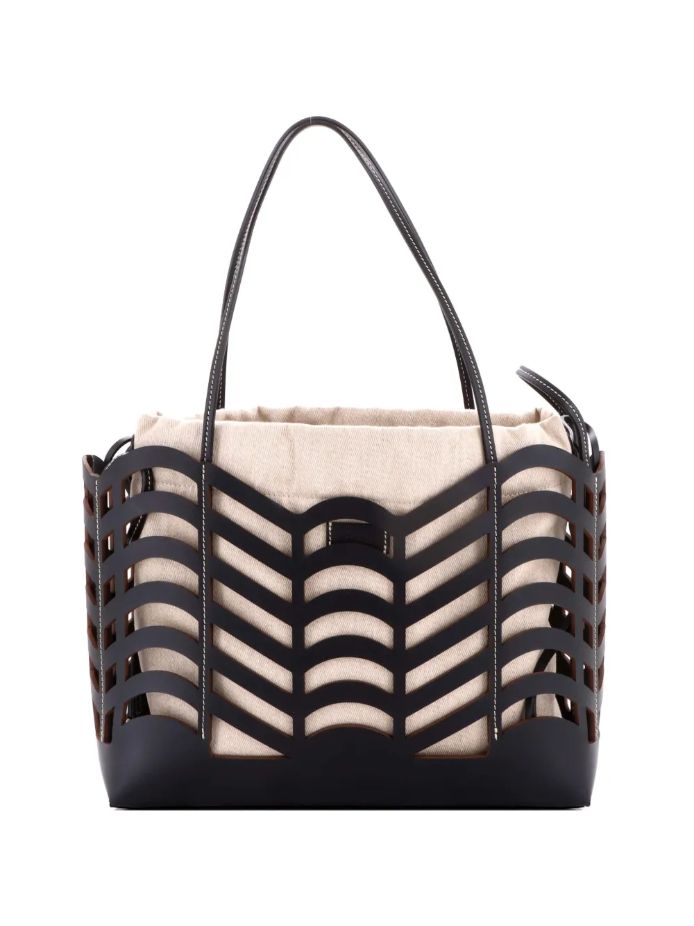Chloé Pre-Owned Kayan Laser Cut Leather and Canvas Small tote bag - Nero