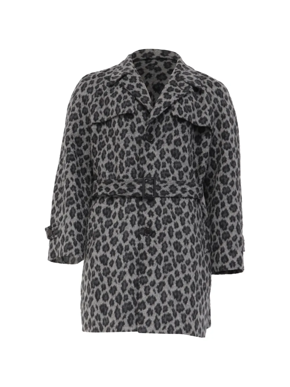 Saint Laurent Pre-Owned leopard-print belted coat - Grey