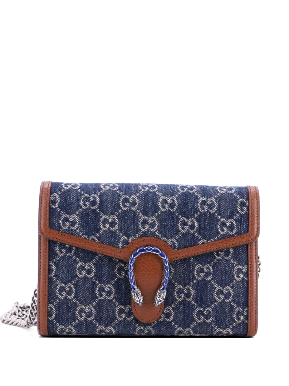 Pre-owned Gucci Dionysus Chain Wallet Gg Denim Small Crossbody Bag In Blue