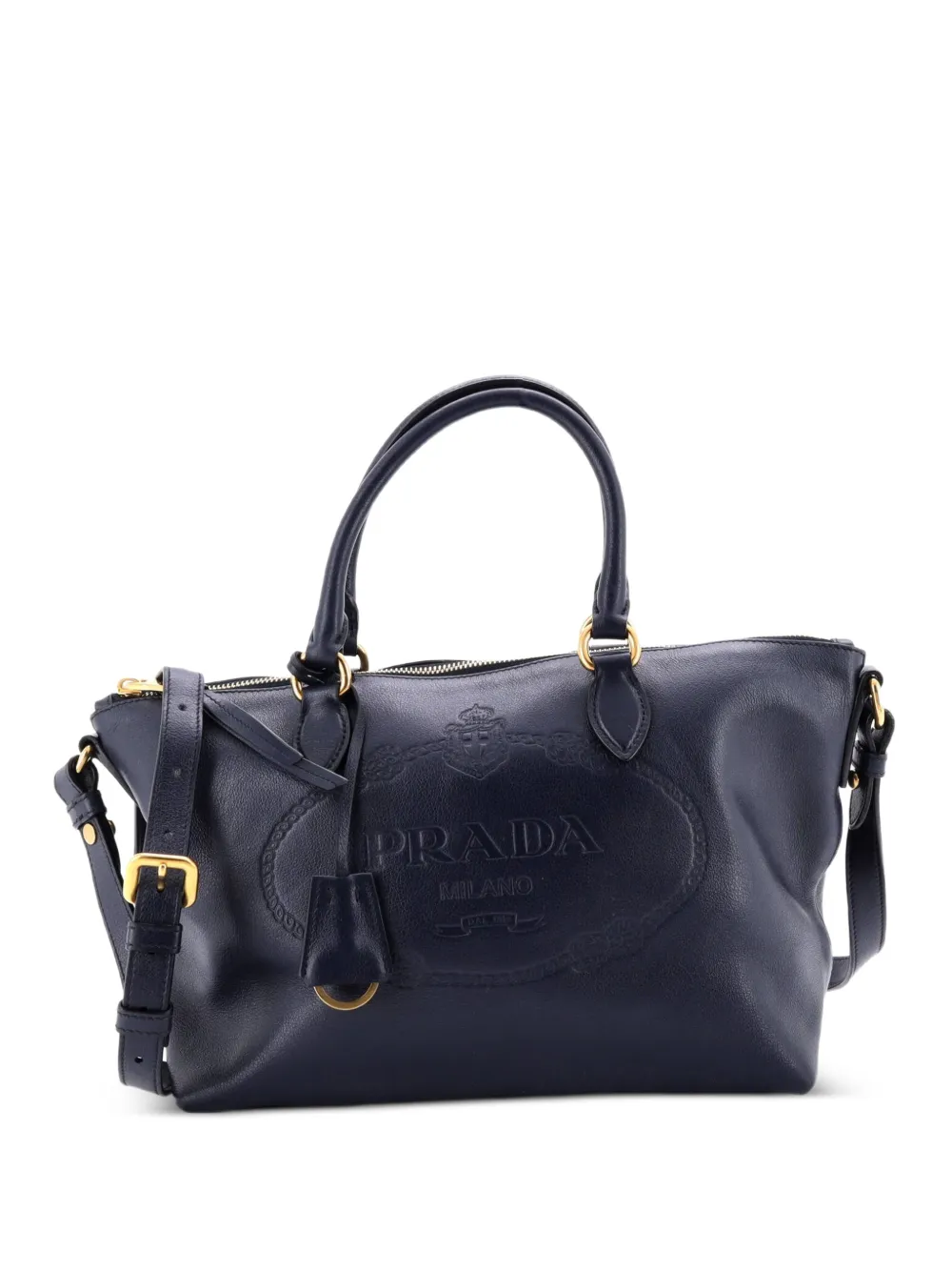 Prada Pre-Owned Embossed Logo Convertible Tote Glace Calf Small crossbody bag - Blu