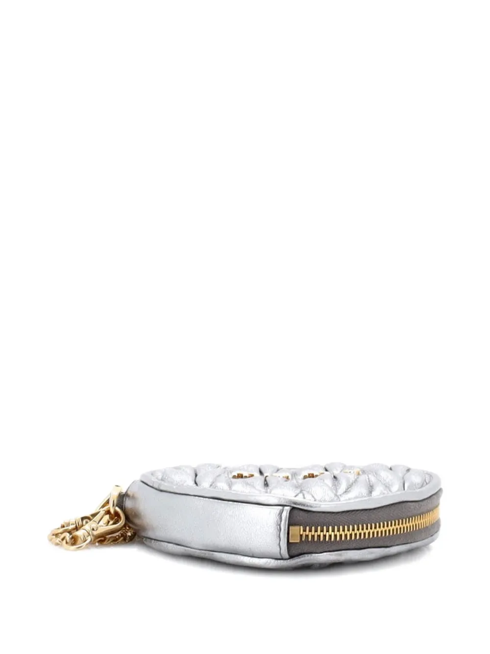 Miu Miu Pre-Owned Heart Chain Coin Purse Matelasse Leather pouch – Silver
