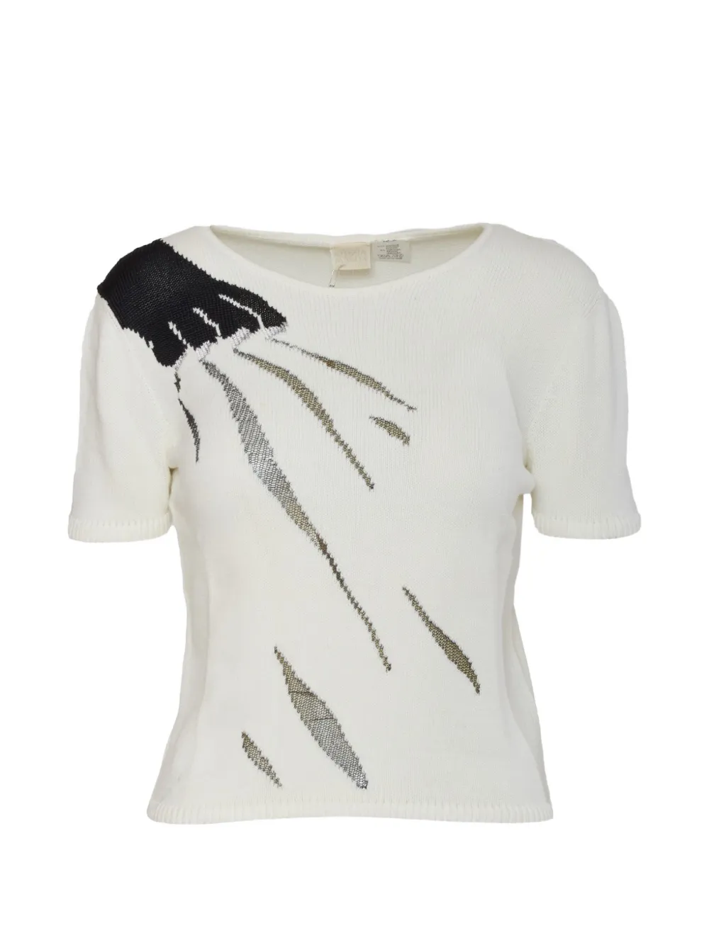 Pre-owned Krizia Intarsia-knit Claw-motif Top In White