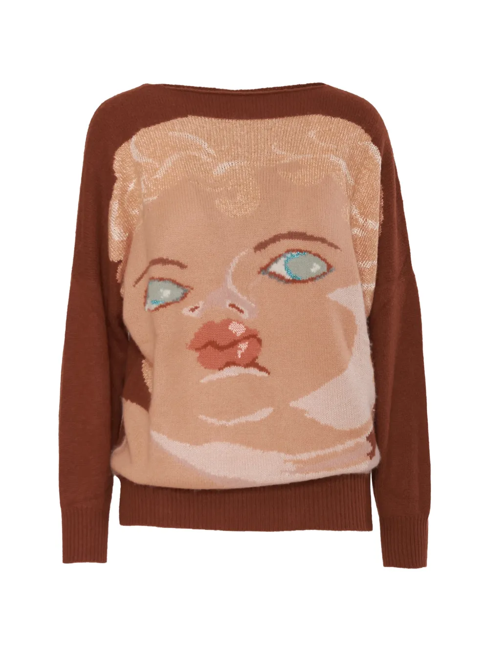 Pre-owned Krizia 1990-91 Intarsia Knit Sweater In Brown