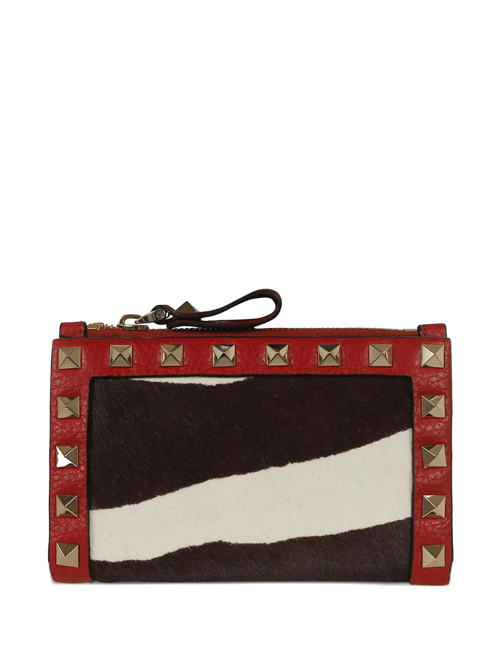 Valentino Garavani Rockstud-embellished zebra-print wallet - Nero