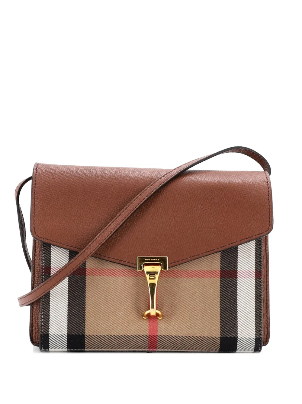 Burberry Pre-Owned Macken Leather and House Check Canvas Small crossbody bag - Marrone