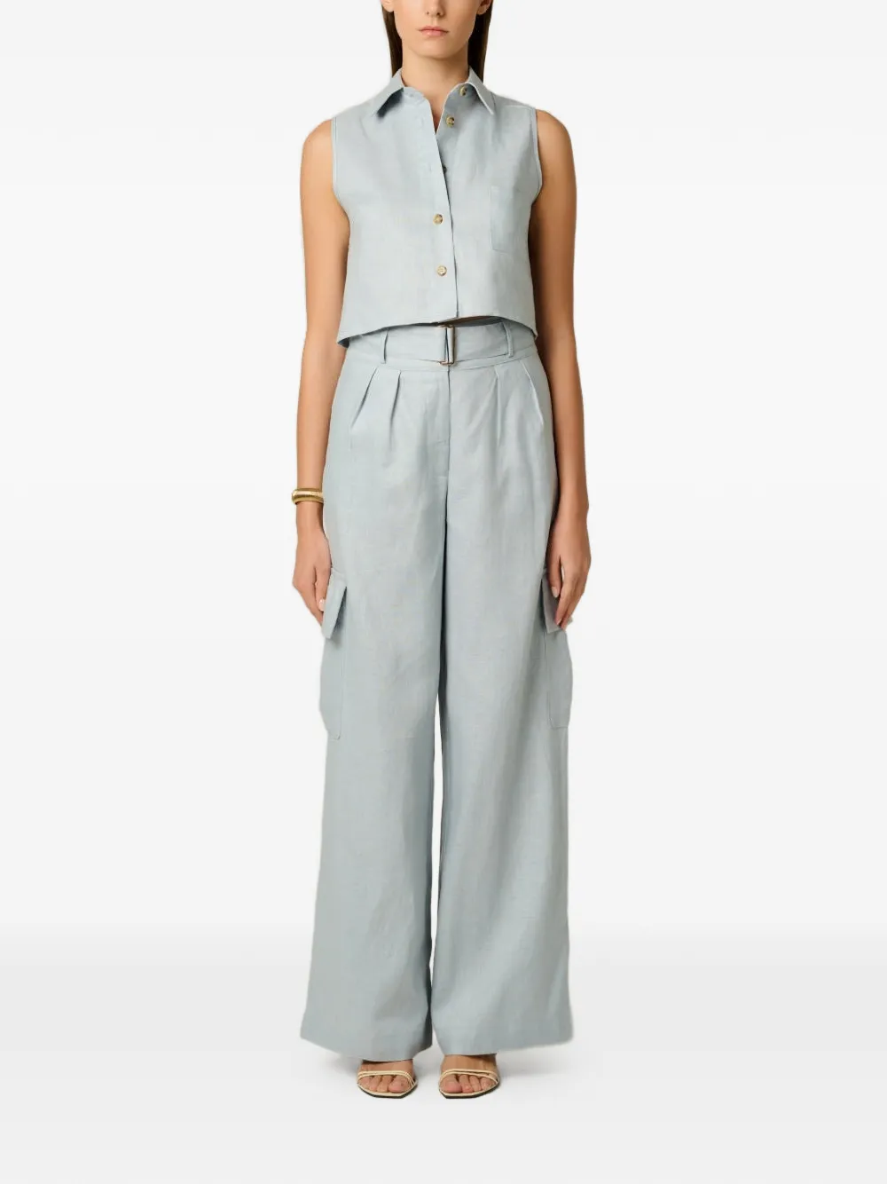 HEVRON Katja mouwloze cropped blouse Blauw