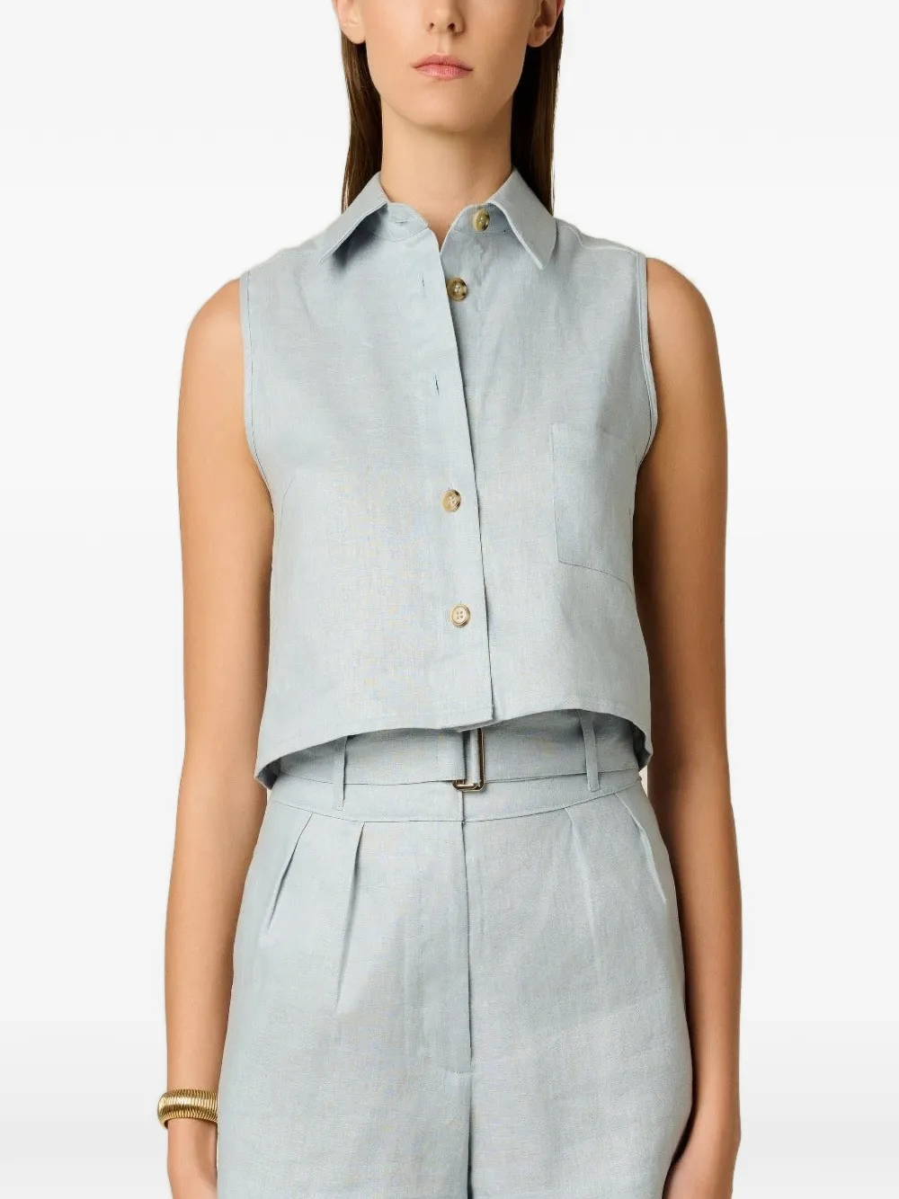 HEVRON Katja sleeveless cropped shirt - Blu