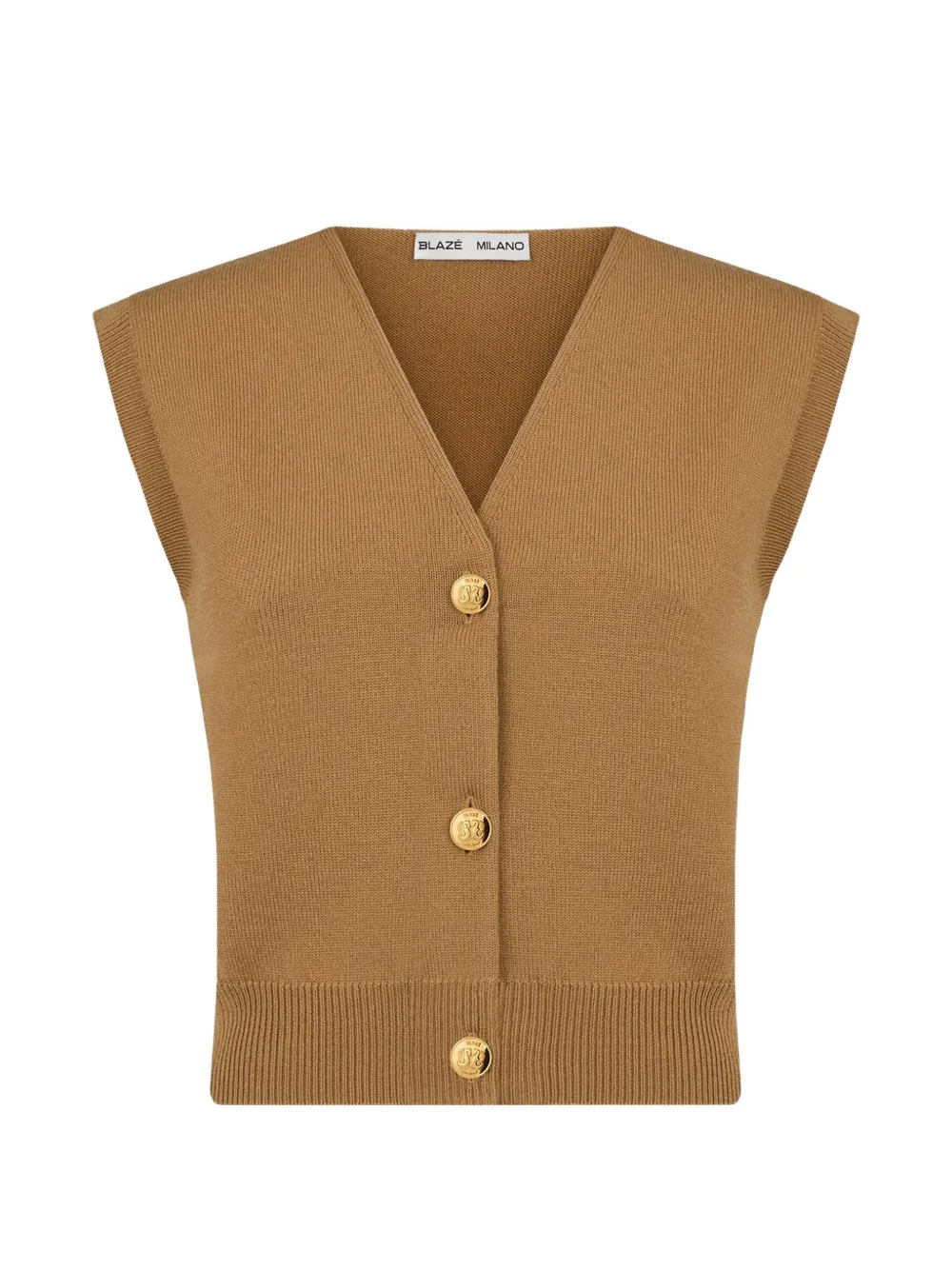 Blazé Milano button-up V-neck knitted gilet - Marrone