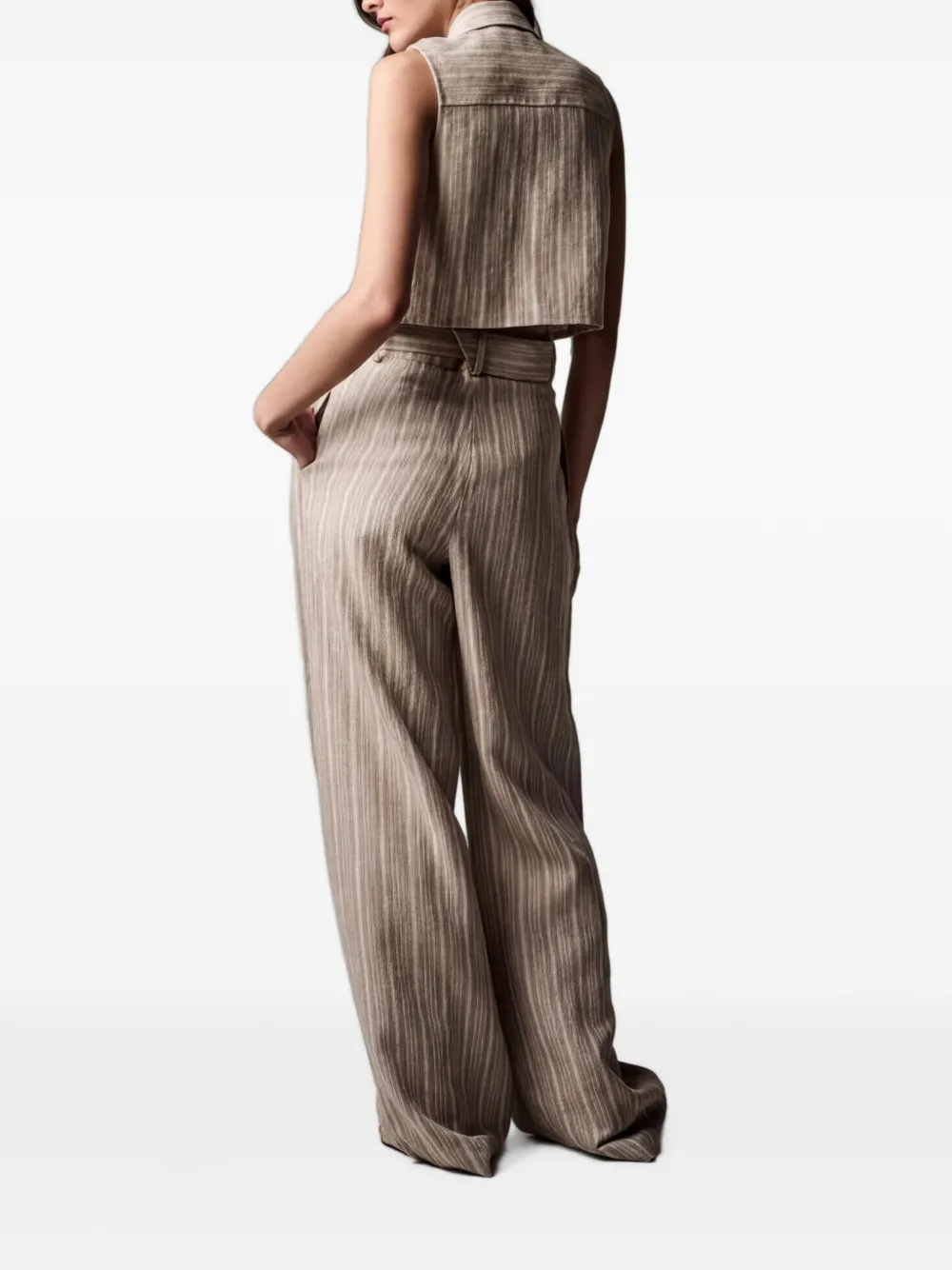 HEVRON Katja gestreepte mouwloze blouse Beige