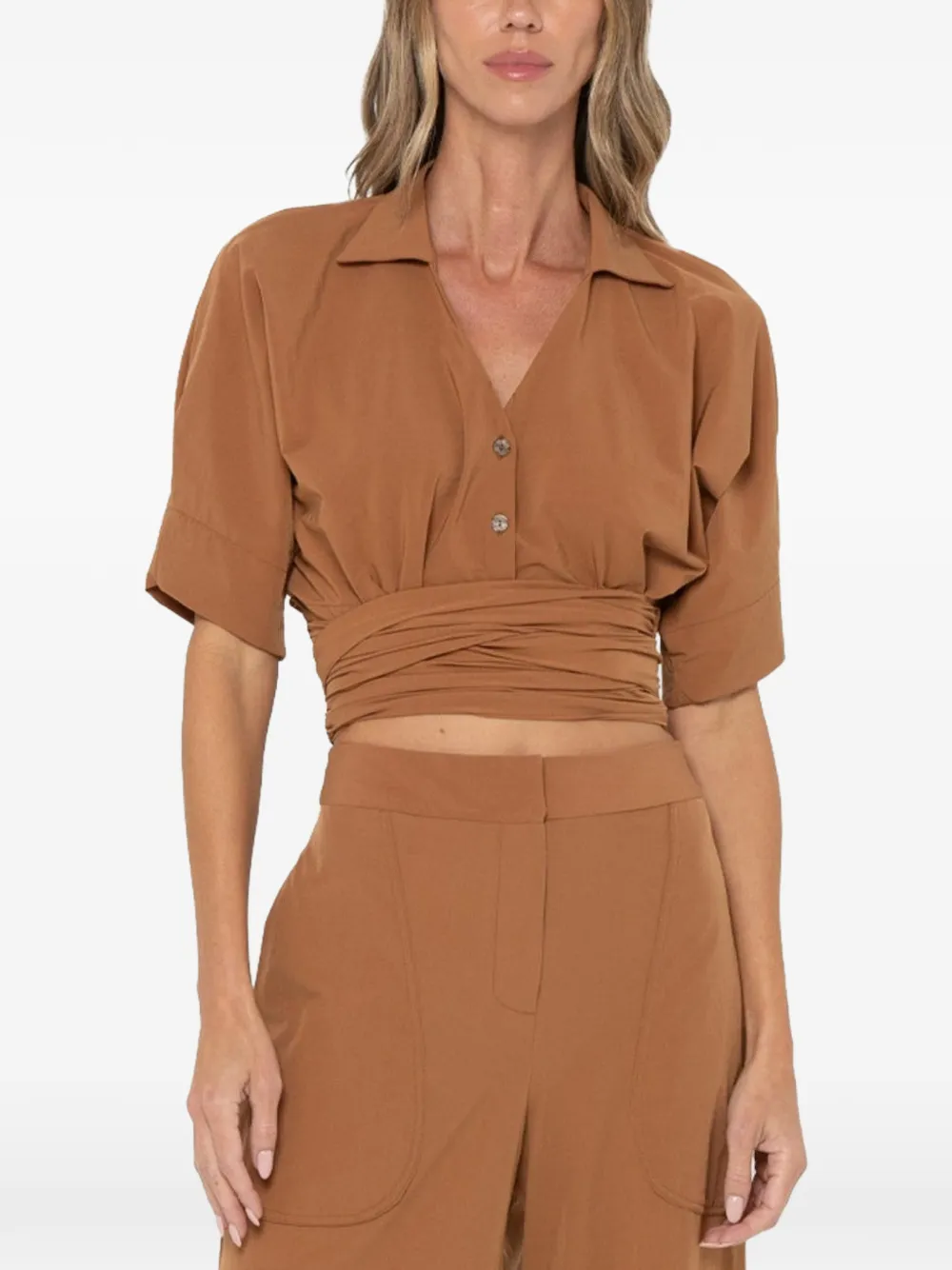 JBQ Halle wrap-around cropped blouse - Marrone