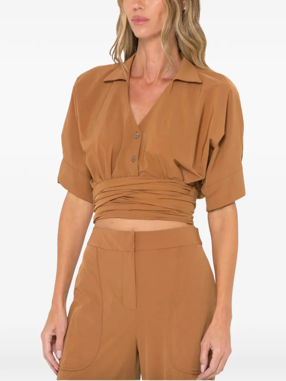 JBQ Halle cropped wikkelblouse Bruin