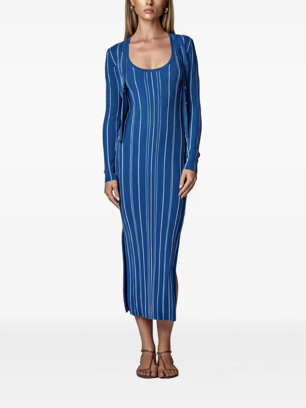 HEVRON Rose Knit gestreepte ribgebreide jurk Blauw