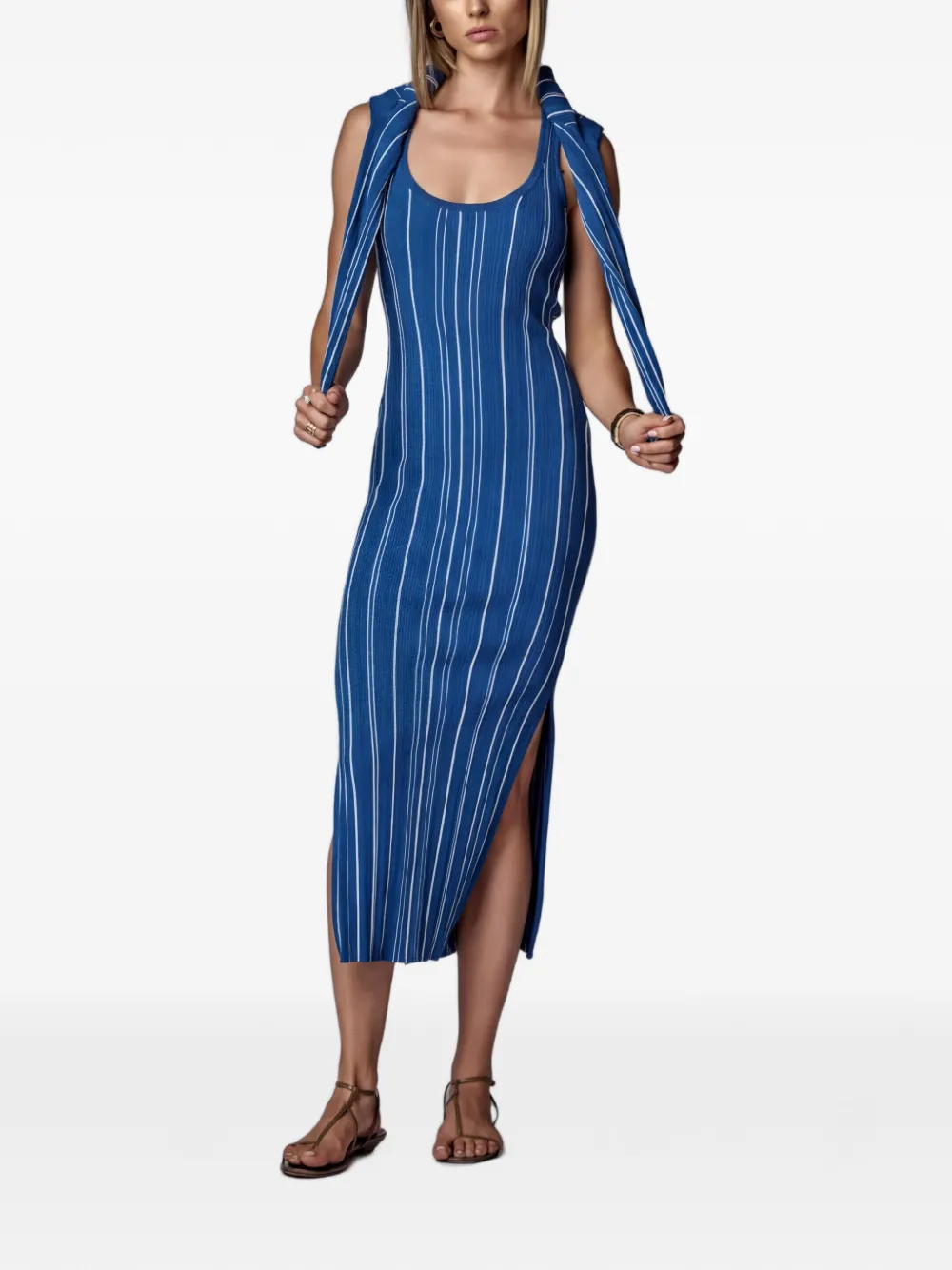 HEVRON Rose Knit gestreepte ribgebreide jurk Blauw