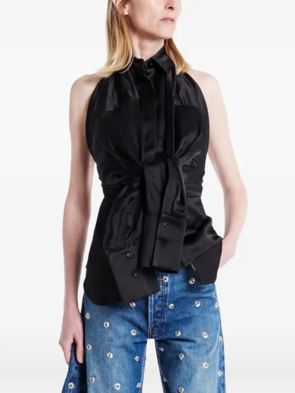 A.W.A.K.E. Mode Halterneck Tie-front Top in Black