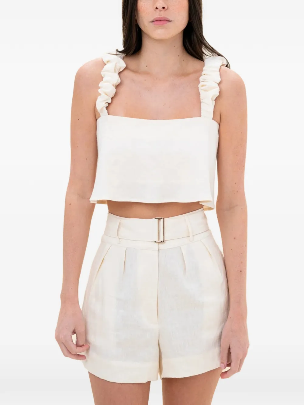 HEVRON Zinna geplooide shorts met ceintuur Beige