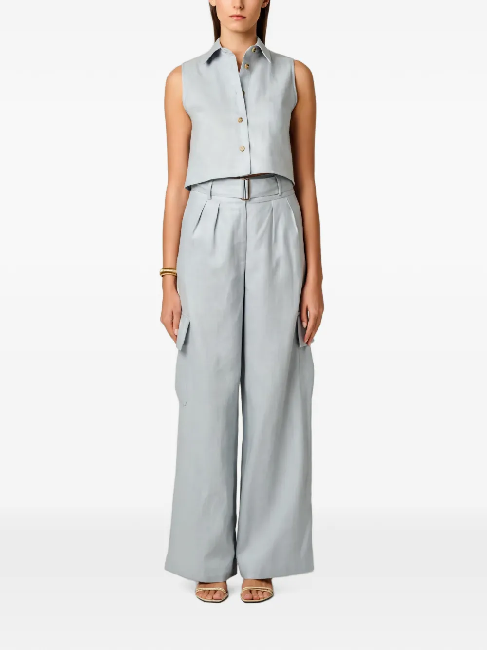 HEVRON Maggie plooibroek met ceintuur Blauw