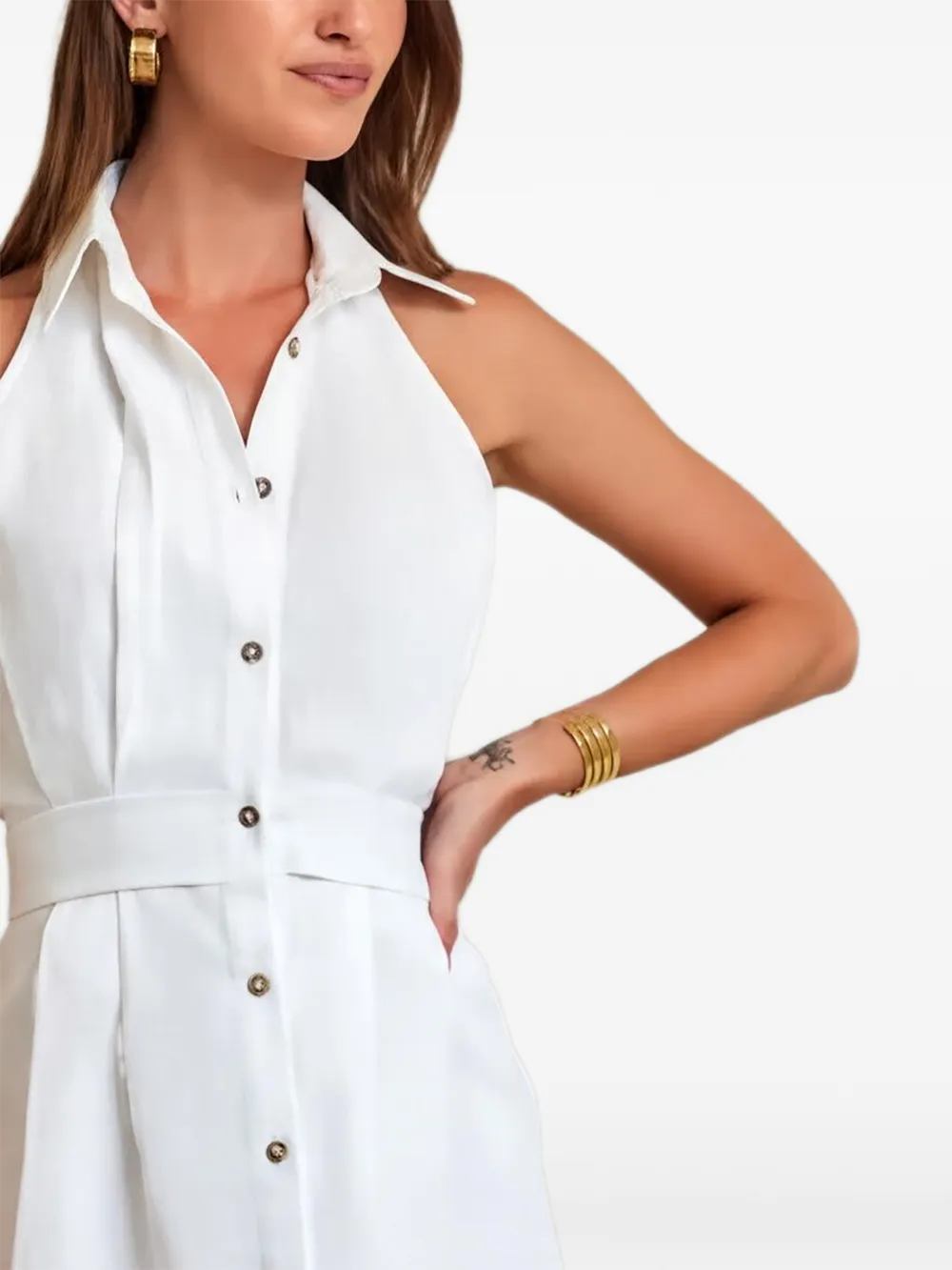 HEVRON Button-down jurk met halternek Wit