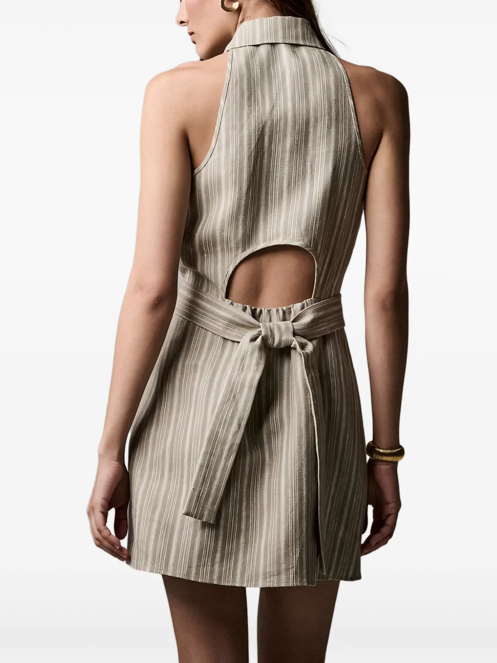 HEVRON Domino gestreepte jurk met halternek Beige