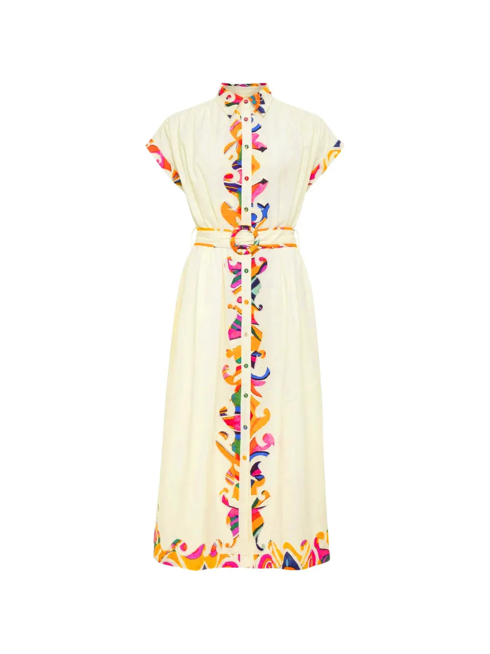 Carolina K abstract-print belted shirt dress - Bianco