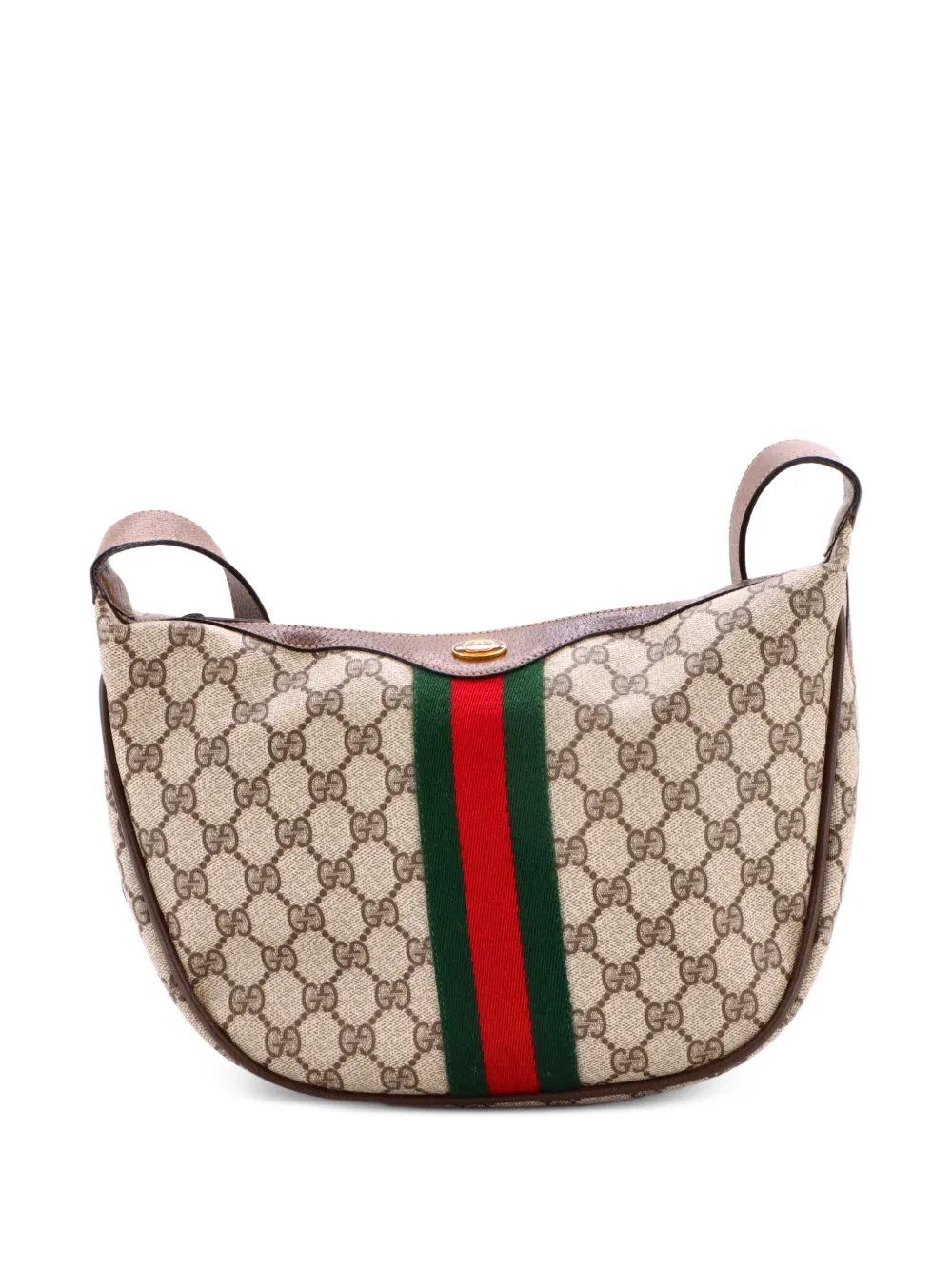 Gucci Pre-Owned Borsa a tracolla Ophidia piccola a mezza luna in tela cerata GG - Marrone