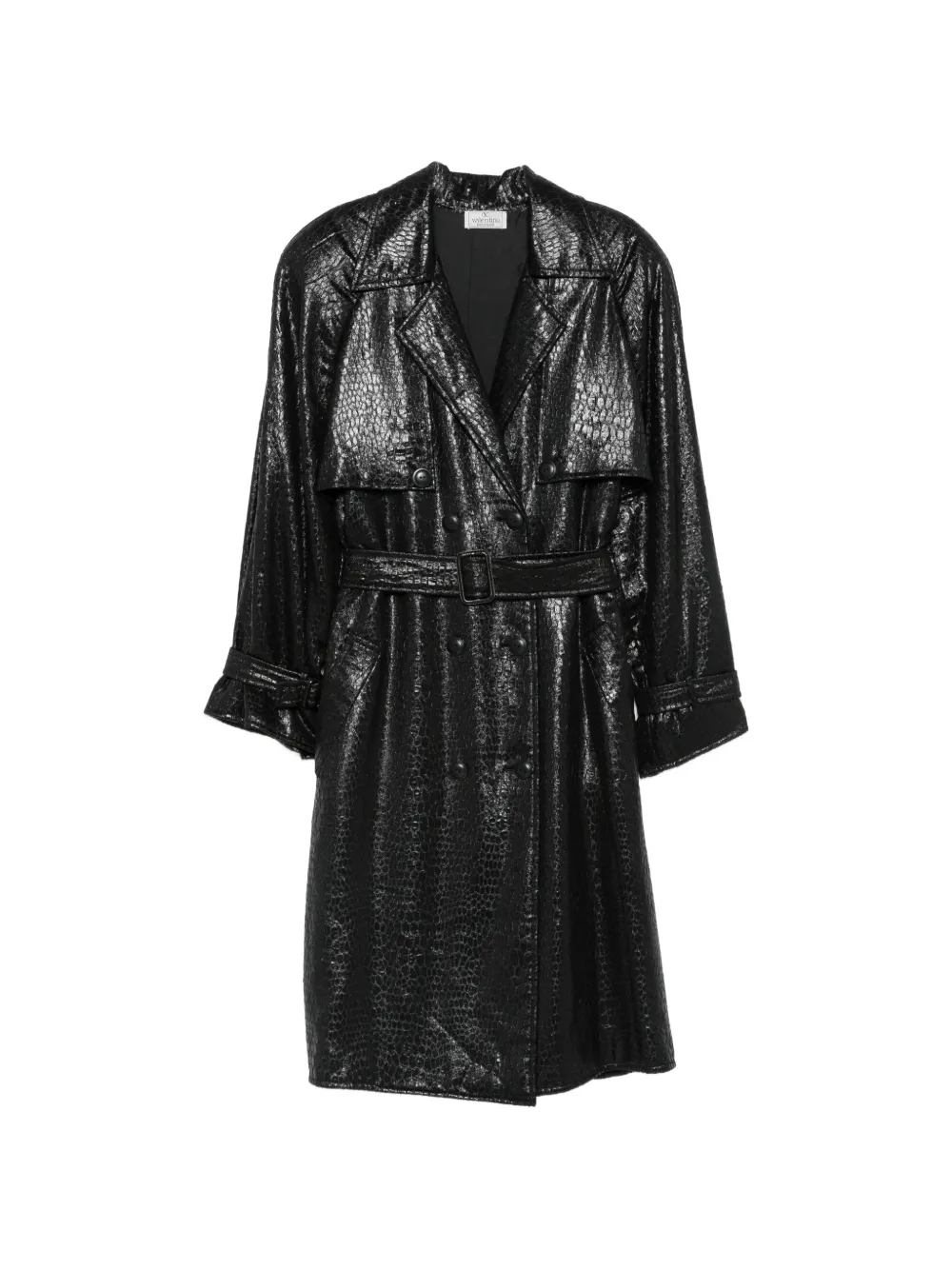Valentino Garavani Pre-Owned 1980s snake-effect belted coat - Nero