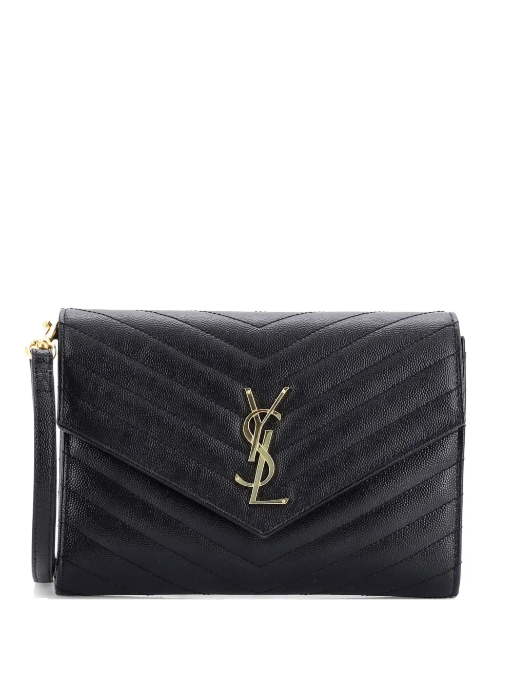 Saint Laurent Pre-Owned Classic Monogram Envelope Wristlet Matelasse Chevron Leather clutch bag - Nero