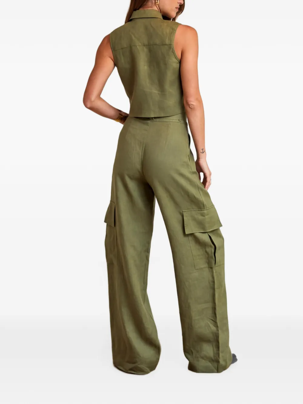 HEVRON Geplooide cargo broek met ceintuur Groen