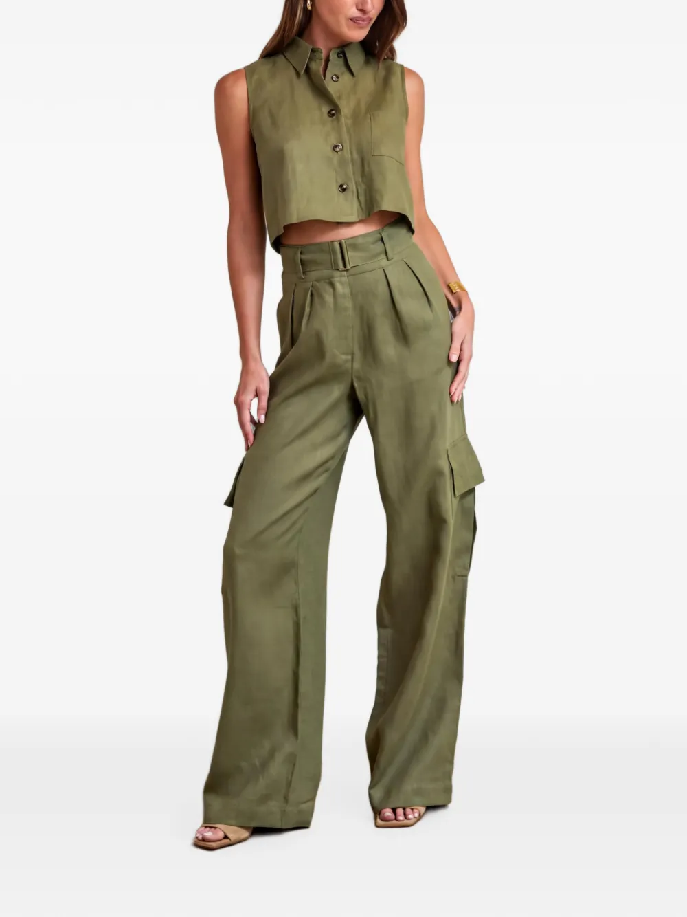 HEVRON Geplooide cargo broek met ceintuur Groen