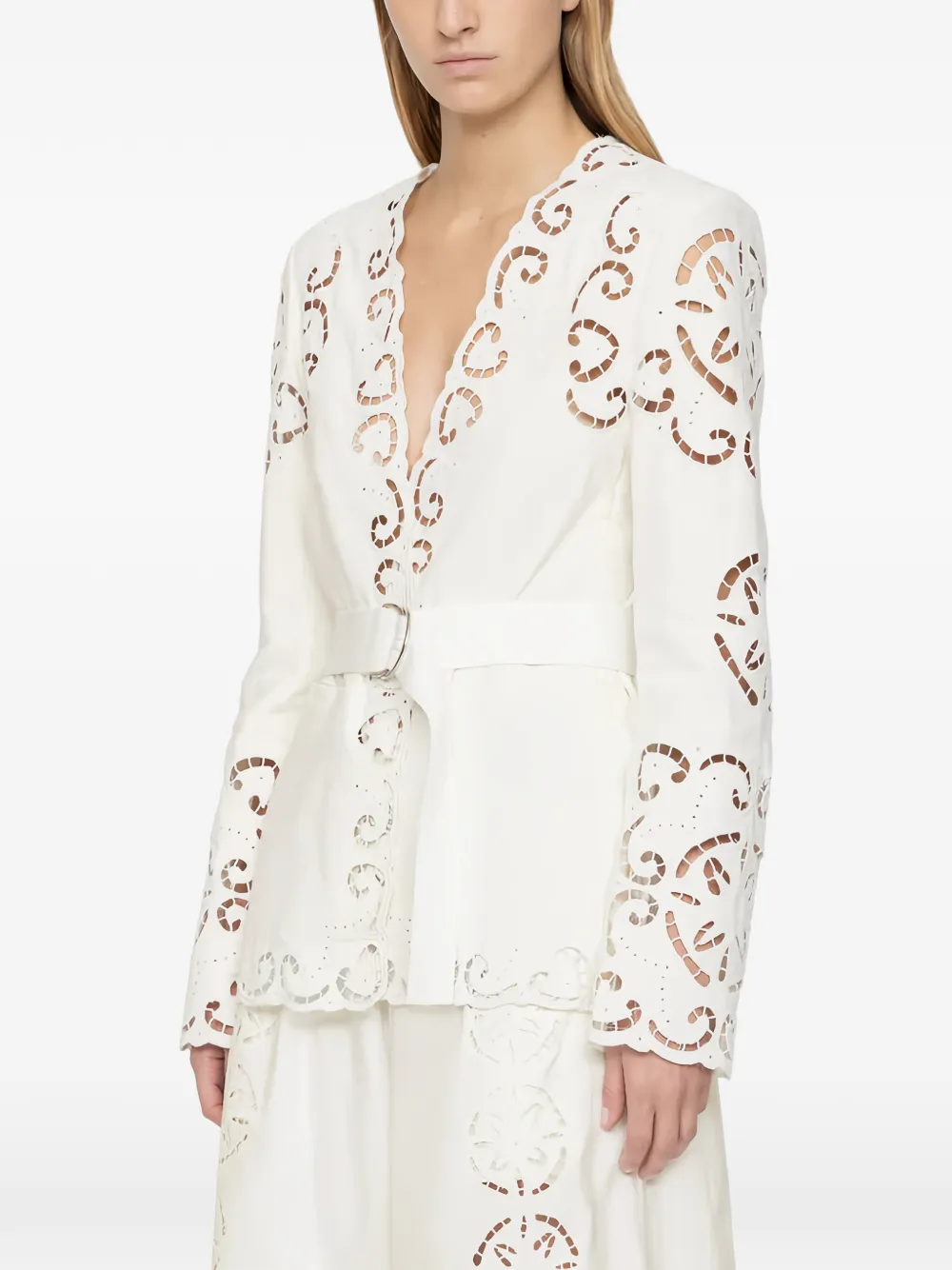 Sea Dahlia broderie anglaise blazer met ceintuur Wit