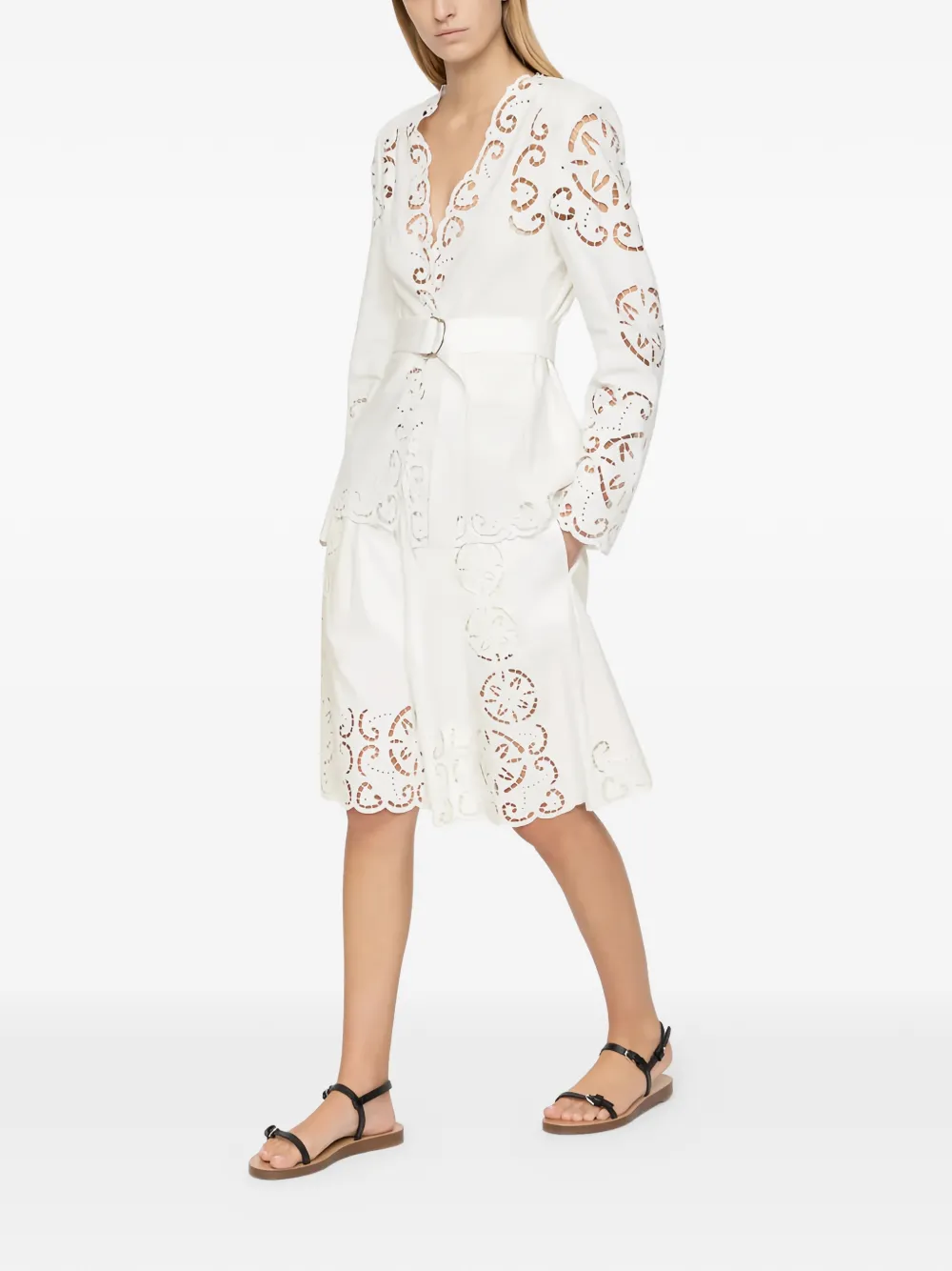 Sea Dahlia broderie anglaise blazer met ceintuur Wit