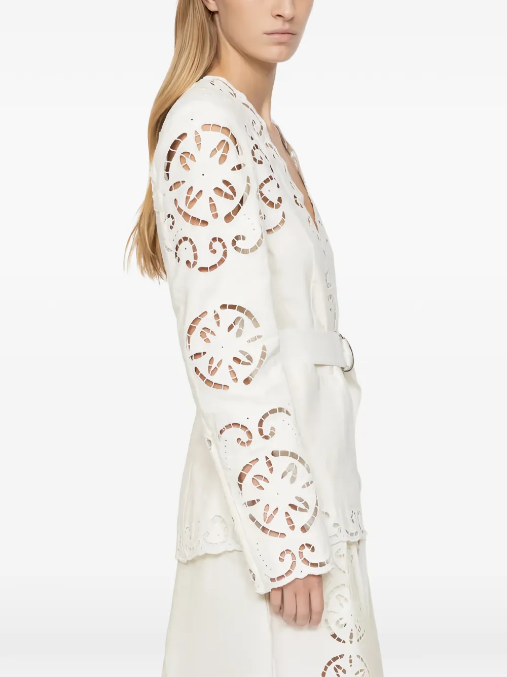 Sea Dahlia broderie anglaise blazer met ceintuur Wit