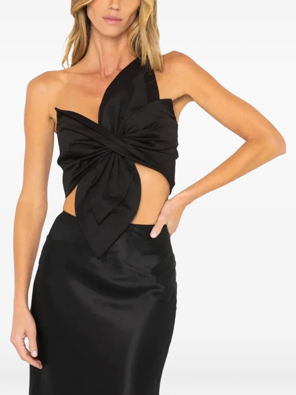 JBQ Orchid one-shoulder bow-detail top - Nero