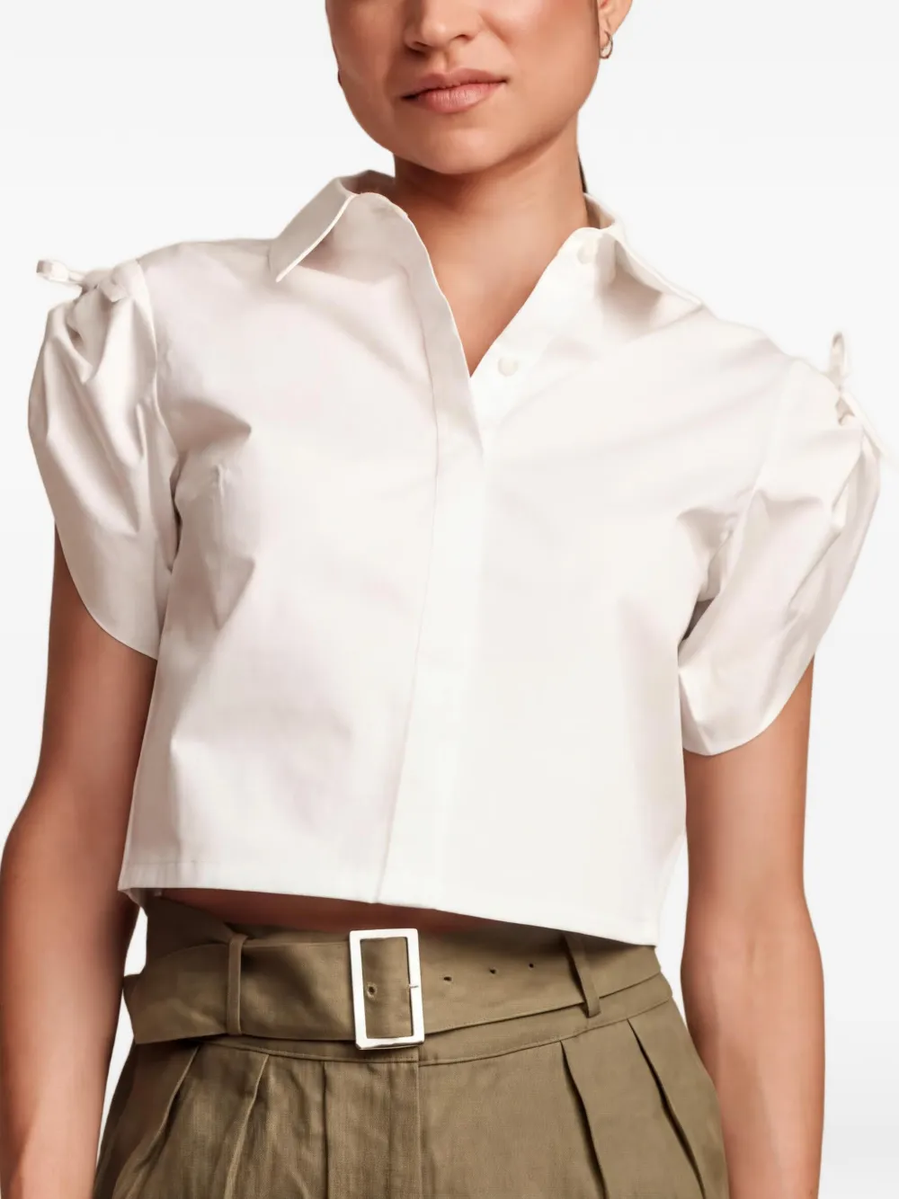 HEVRON bow-detail cropped shirt - White