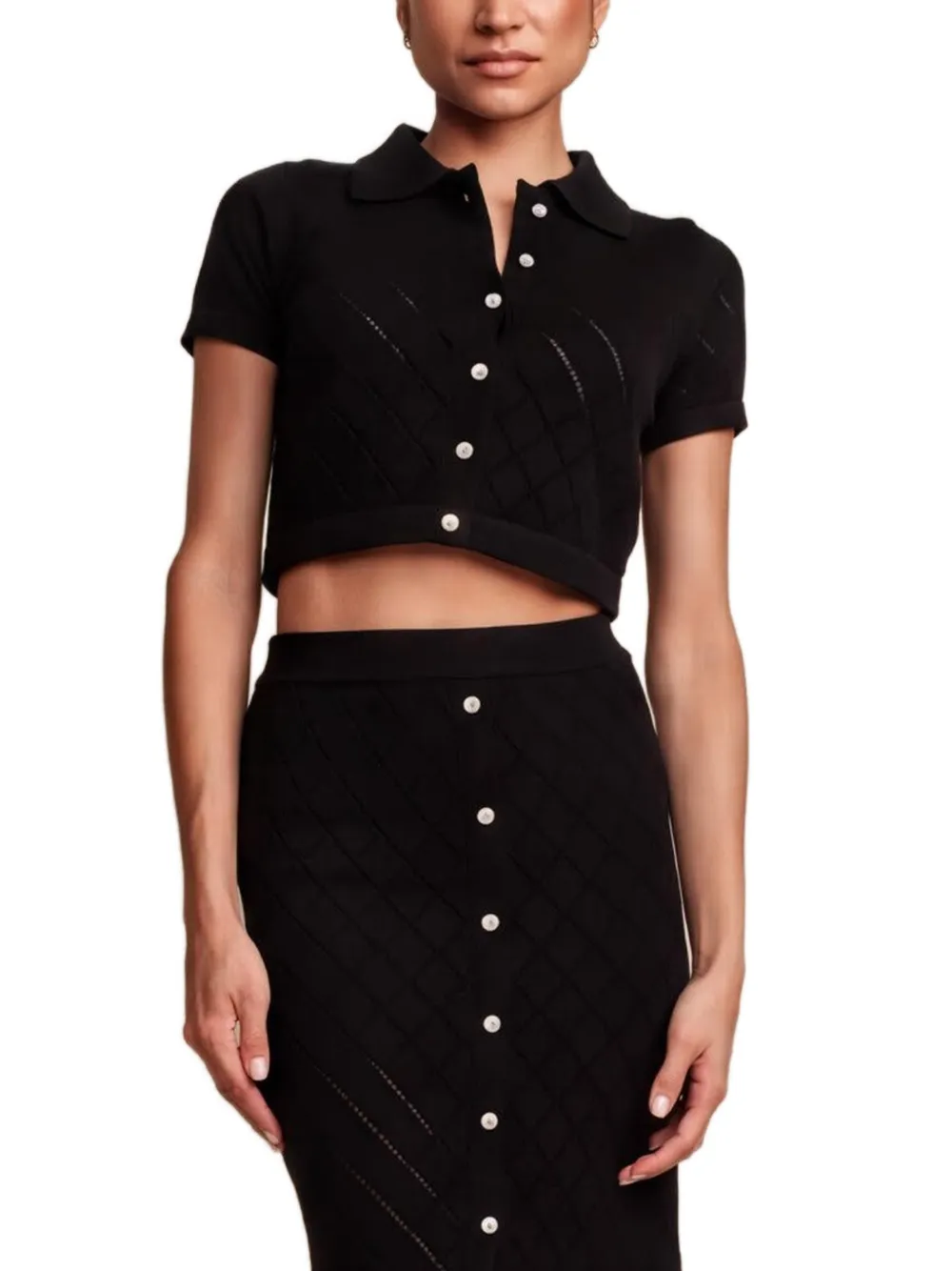 HEVRON pointelle-knit cropped cardigan - Nero
