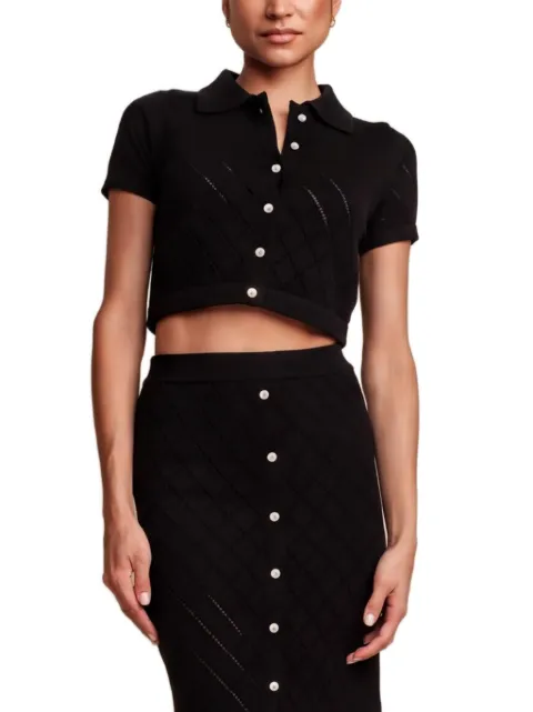 HEVRON pointelle-knit cropped cardigan