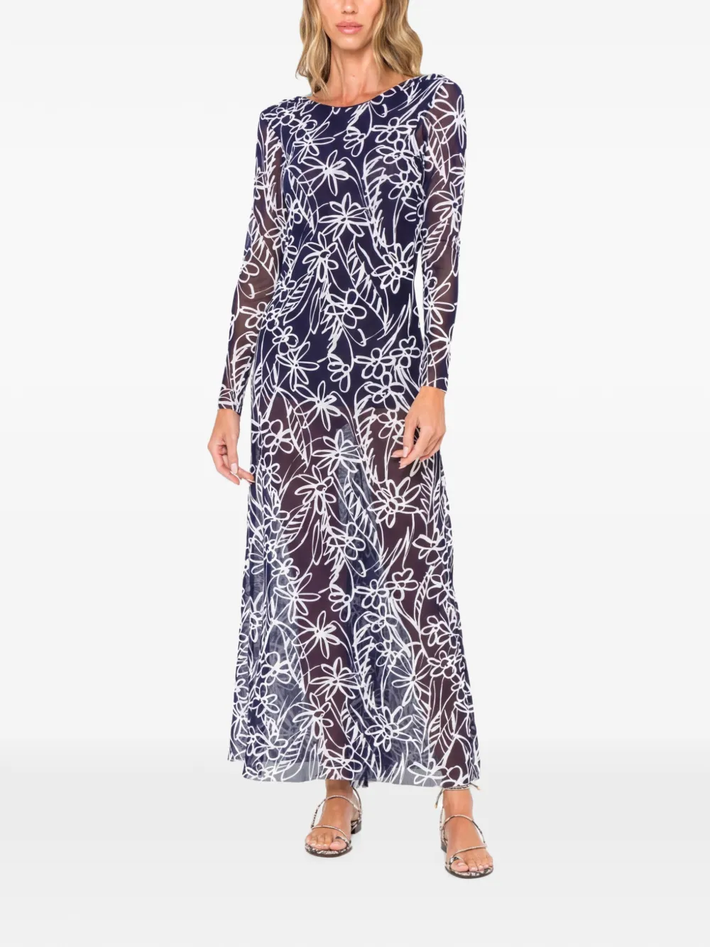 JBQ floral-print long-sleeve dress - Blu