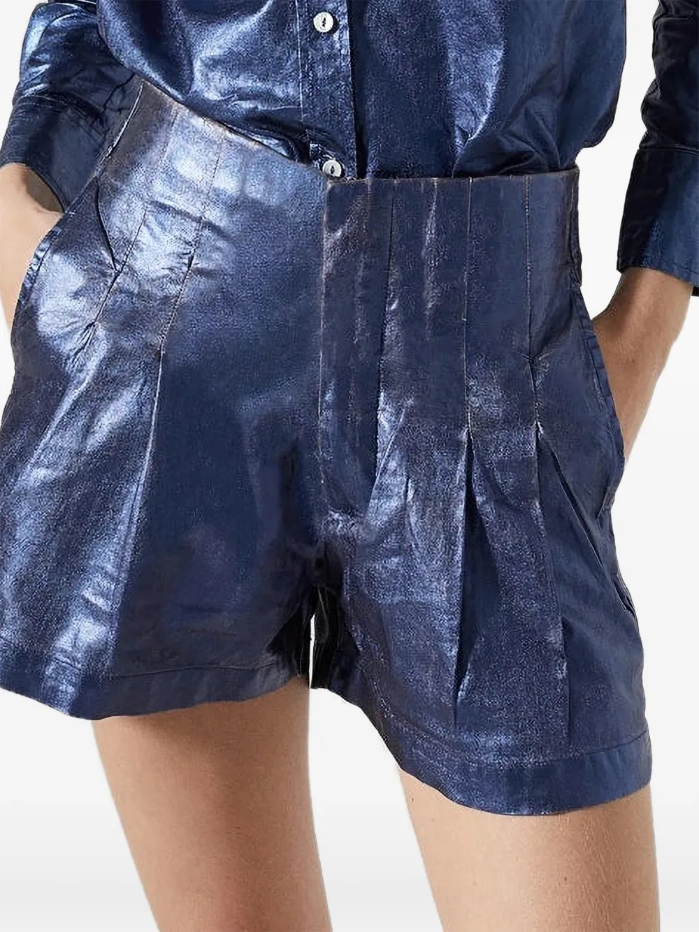 LANHTROPY Frida metallic pleated shorts - Blau
