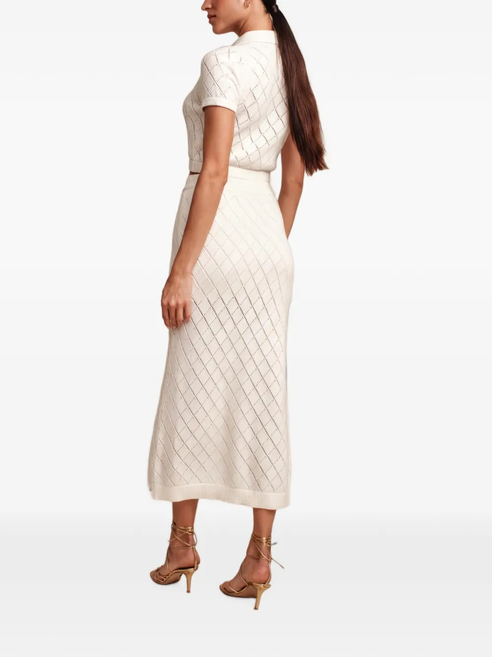 HEVRON Mia midi-rok met diamant-patroon Beige