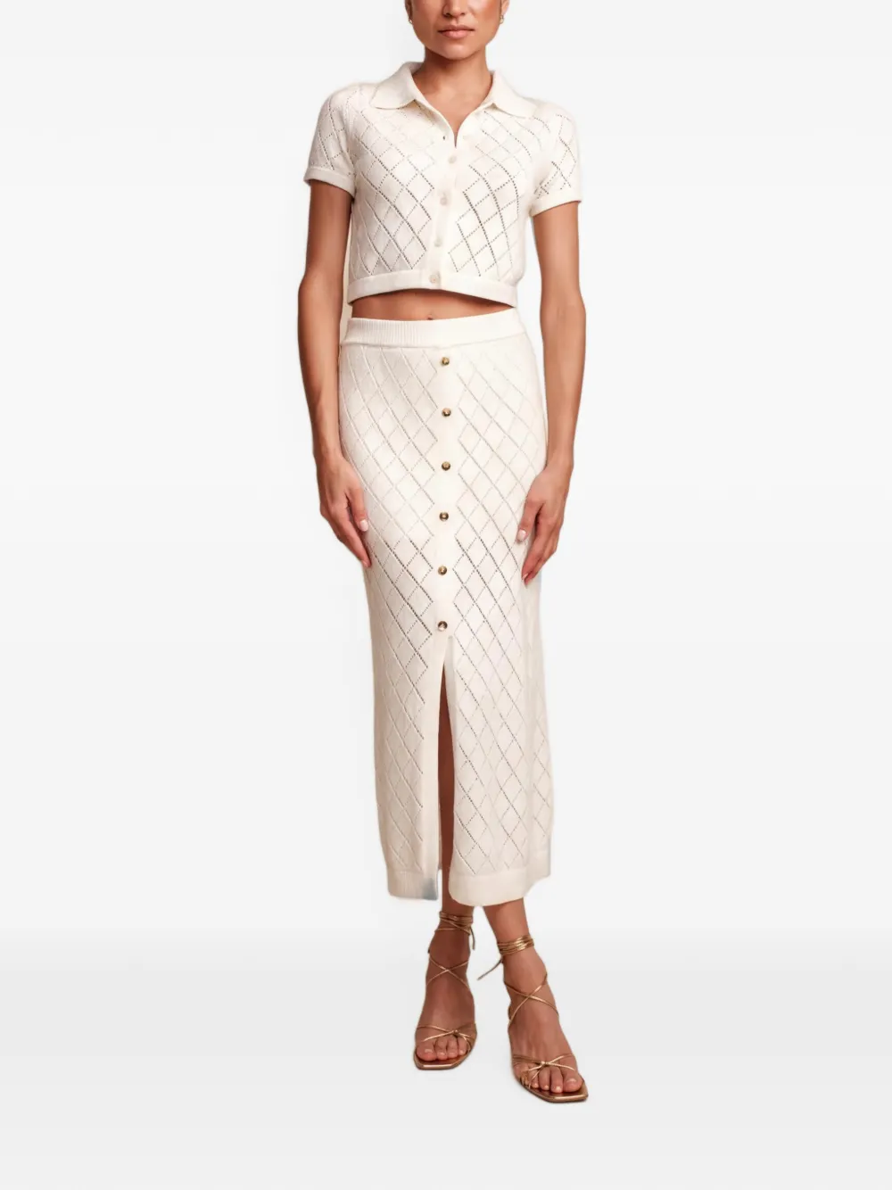 HEVRON Mia midi-rok met diamant-patroon Beige
